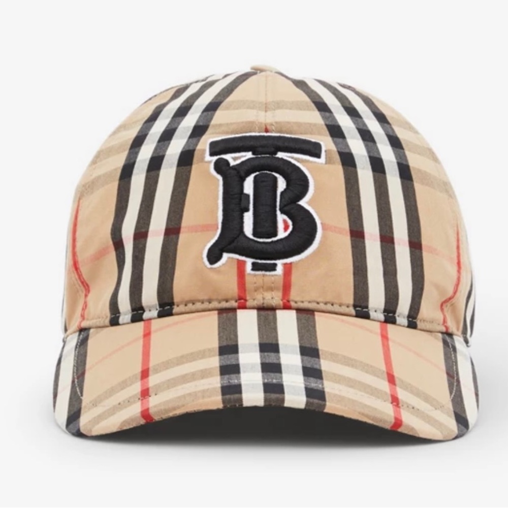 New Burberry Monogram Motif Vintage Check Cotton Baseball Cap